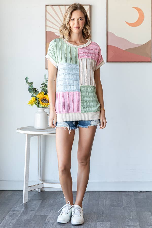 7th Ray Color Block Textured Top