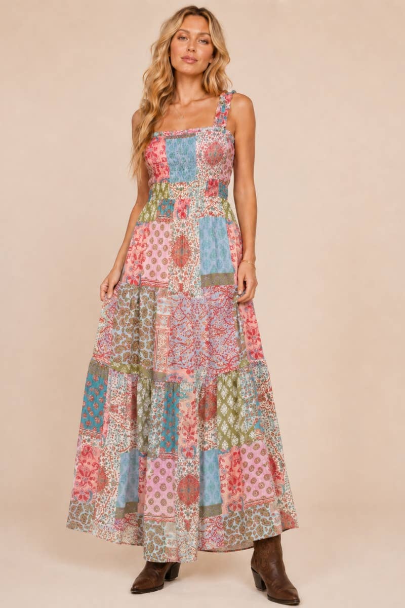 J.NNA Patch-Work Maxi Dress