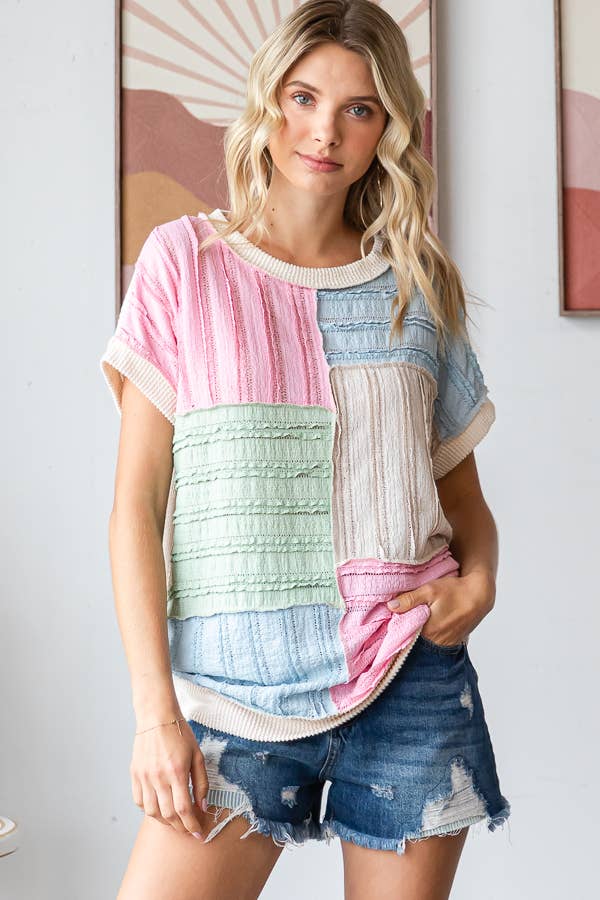 7th Ray Color Block Textured Top