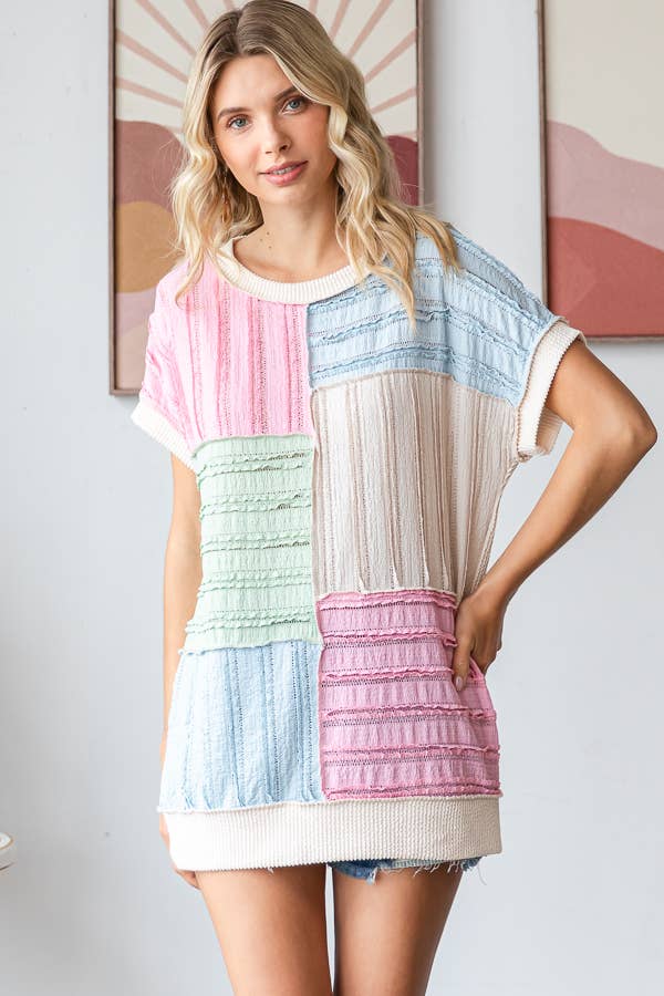 7th Ray Color Block Textured Top