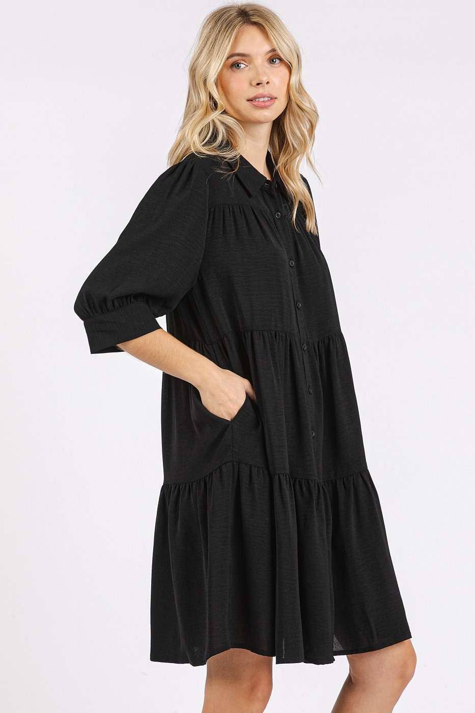 Mitto Shop Ruffled Tier Buttoned Shirt Dress