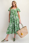 EASEL Tropical Printed Knit Popcorn Maxi Dress