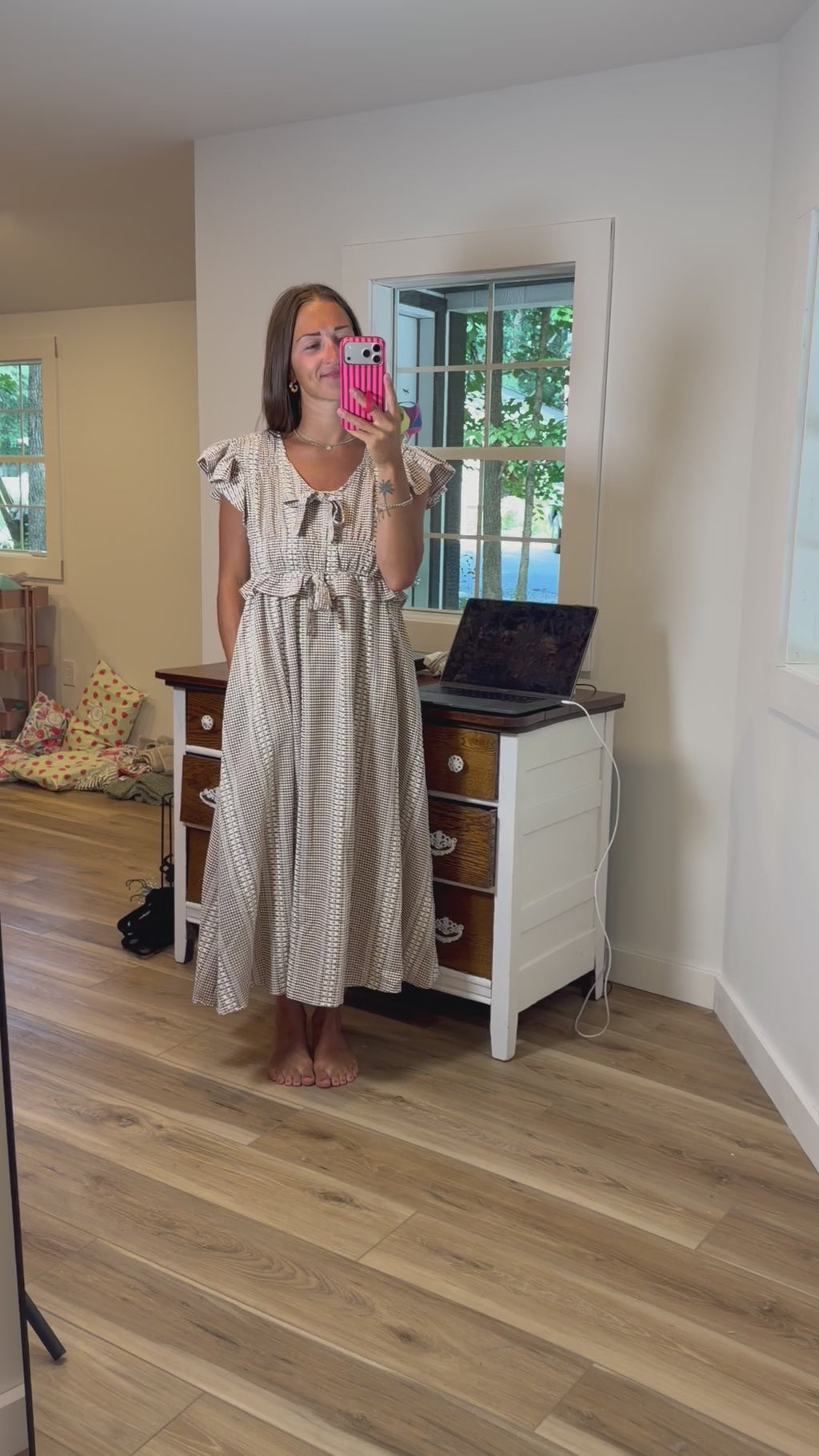 VINTAGE CHECK SMOCKED MIDI DRESS
