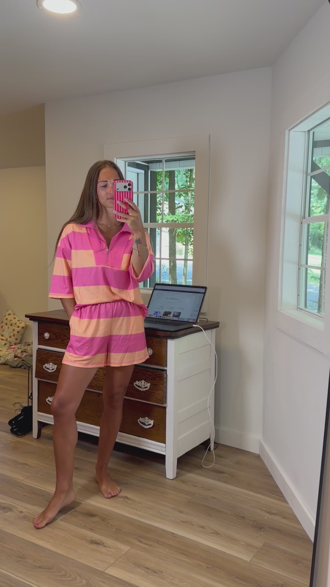 66DISCO Striped Half Zip Set
