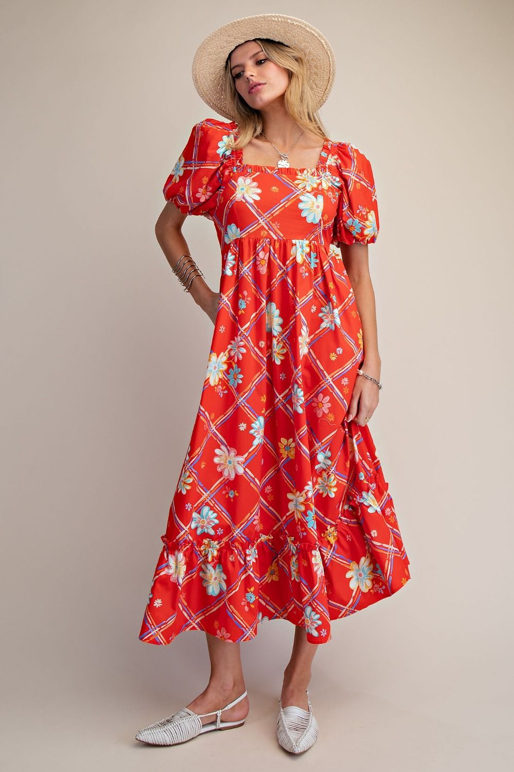 EASEL Printed Stretch Poplin Dress
