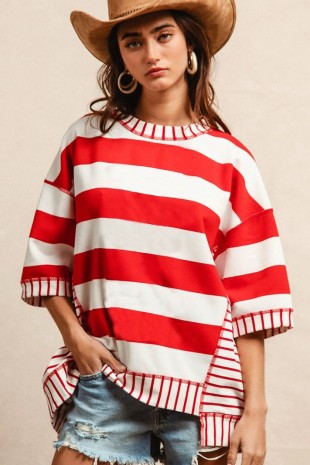 Bibi Stripe Mix And Match Short Sleeves Top