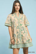 Umgee Botanical Print V-Neck Dress