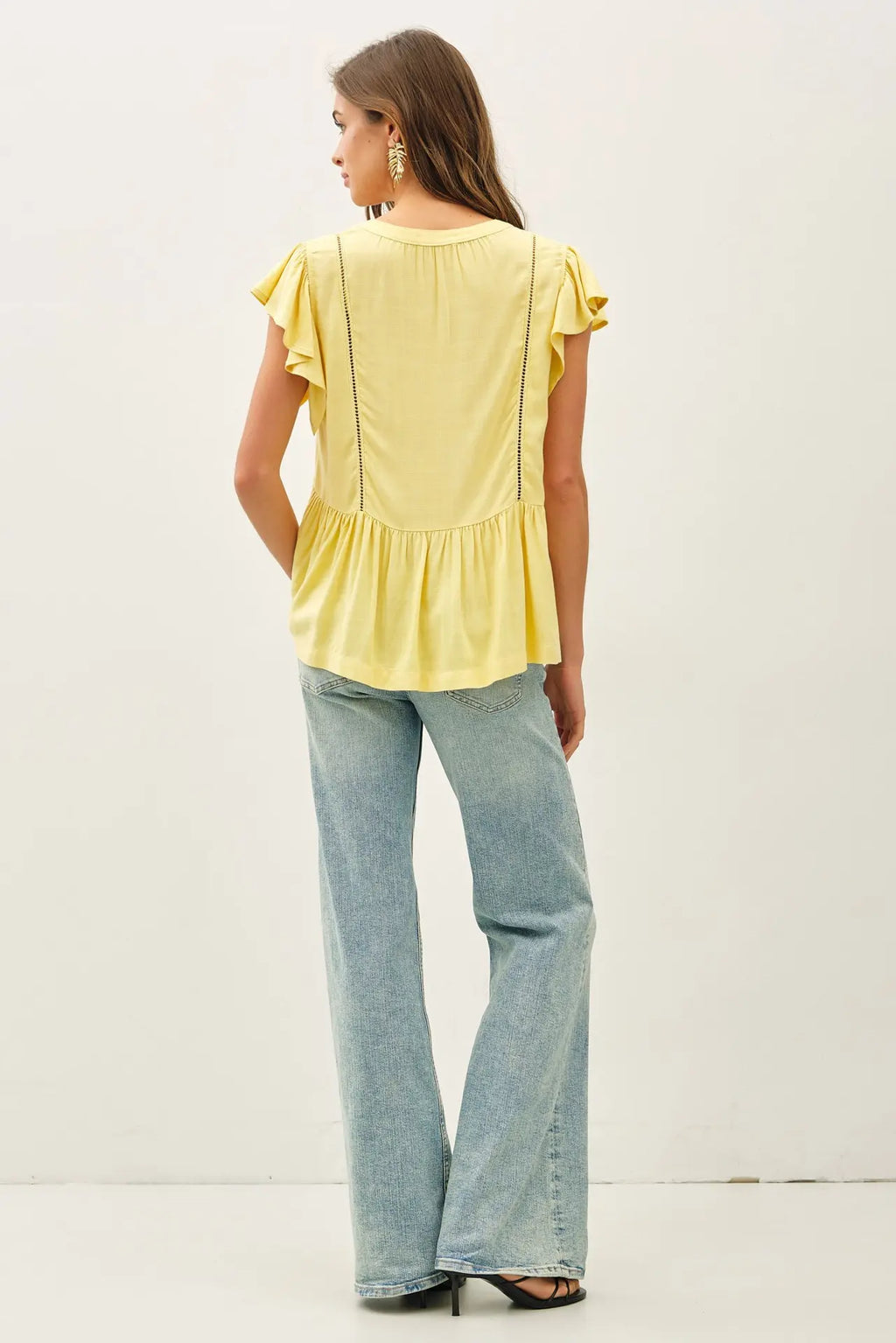 Be Cool Tie Front Ruffle Sleeve Top