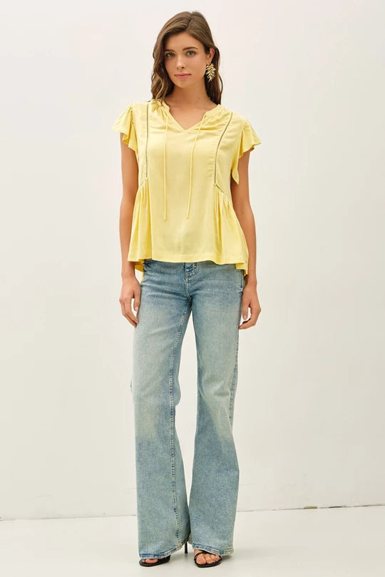 Be Cool Tie Front Ruffle Sleeve Top